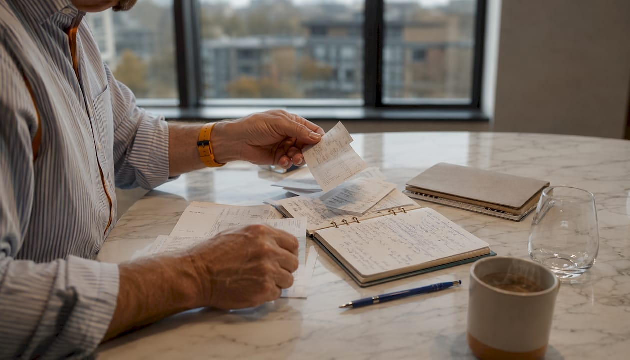 Des mains triant et classant les papiers comptables du propriétaire