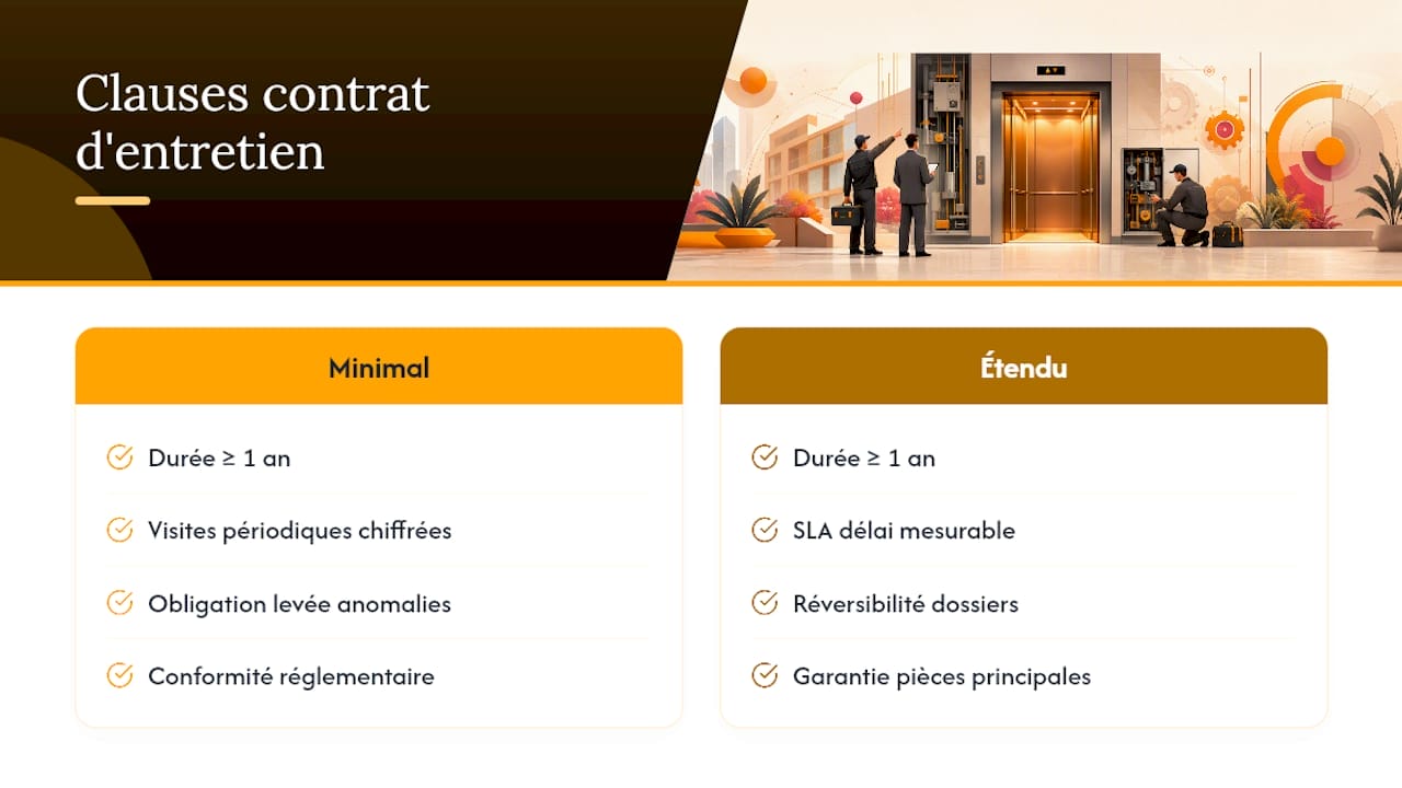 Quelles clauses doit contenir un contrat d'entretien d'ascenseur ? — overview diagram