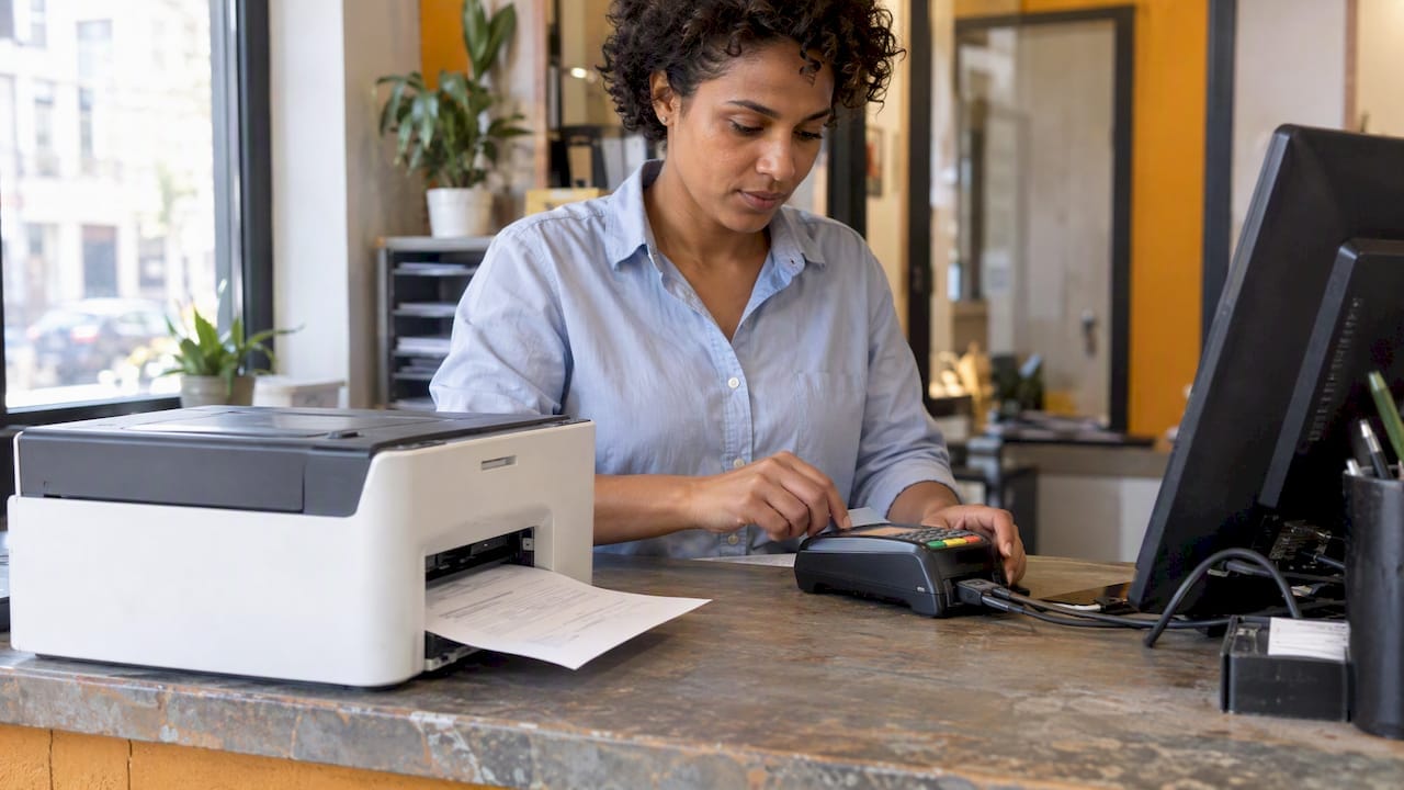 Imprimante et terminal de paiement sur un comptoir